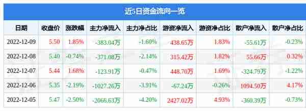 三元股份（600429）12月9日主力资金净卖出383.04万元